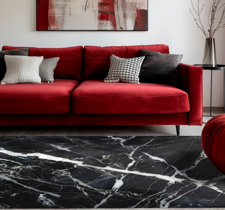 Alfombra vinilica negra mármol en tonos blancos - TenVinilo