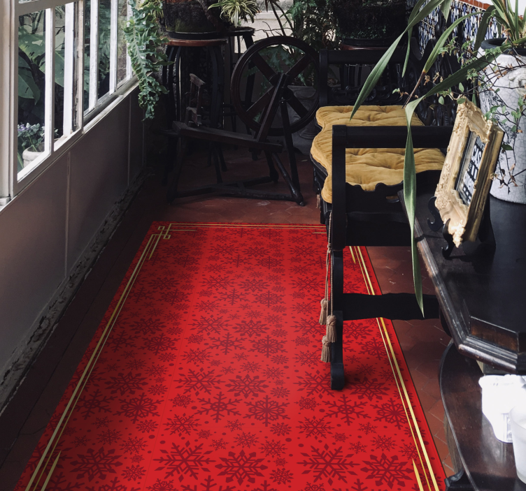 Alfombra vinilo pasillo copos nieve rojos - TenVinilo