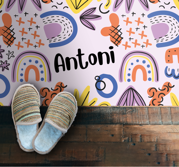 Alfombra vinílica infantil geométrico nórdico con nombre - TenVinilo