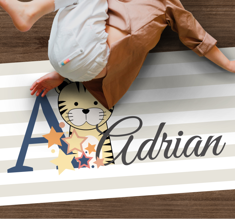 Alfombra vinílica bebé tigre bebé a rayas con nombre - TenVinilo