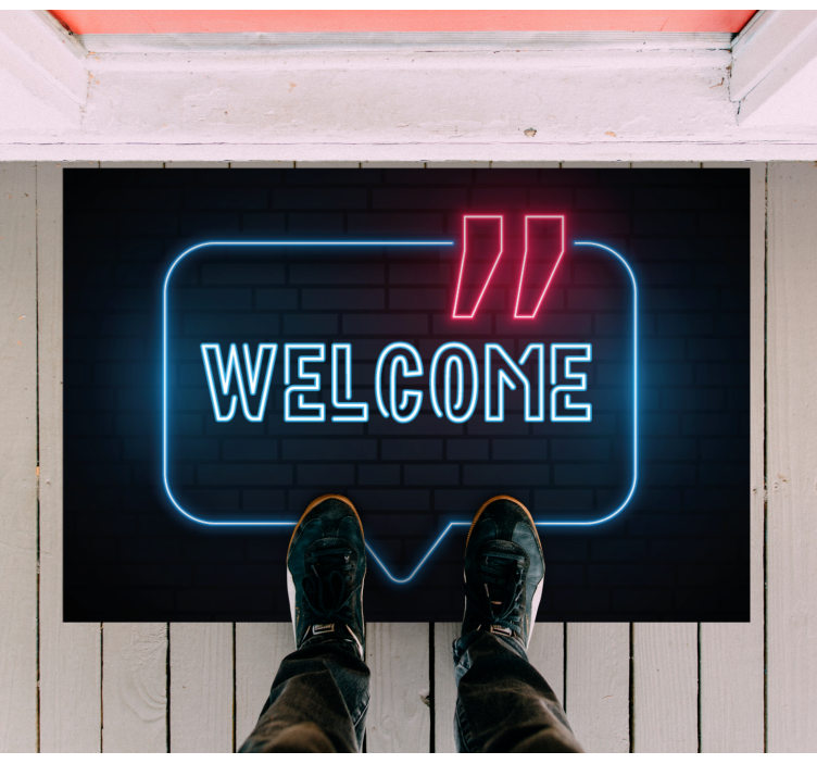 Alfombra vinílica recibidor letrero azul neón - TenVinilo