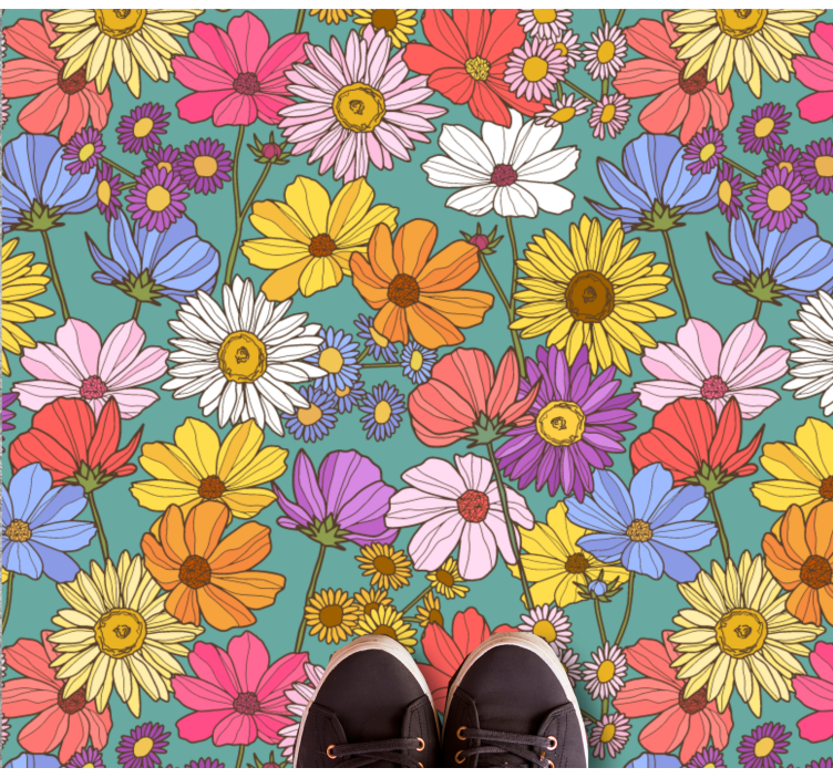 Alfombra vinilo rectangular Muchas flores diferentes - TenVinilo