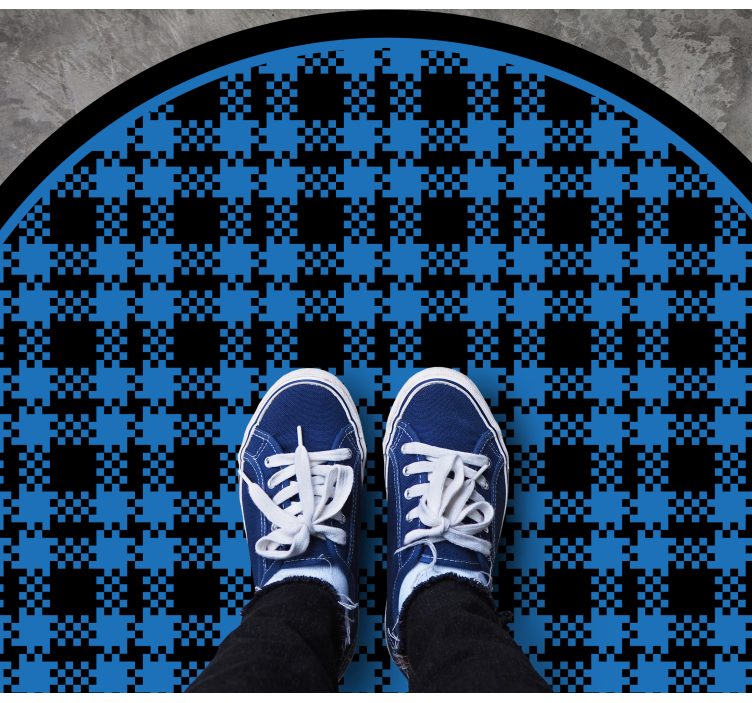 Alfombra vinilo redonda Cuadrados estampados azules y negros - TenVinilo