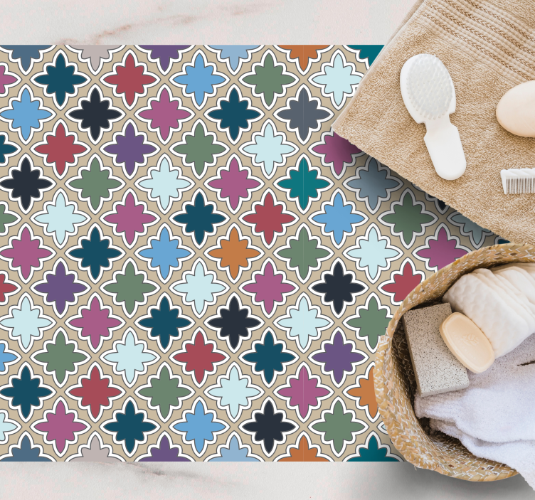 Alfombra vinílica baño Colorido patrón de azulejos de forma irreg - TenVinilo