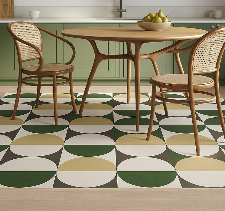 Alfombra vinilo comedor patrón circular de mediados de siglo - TenVinilo