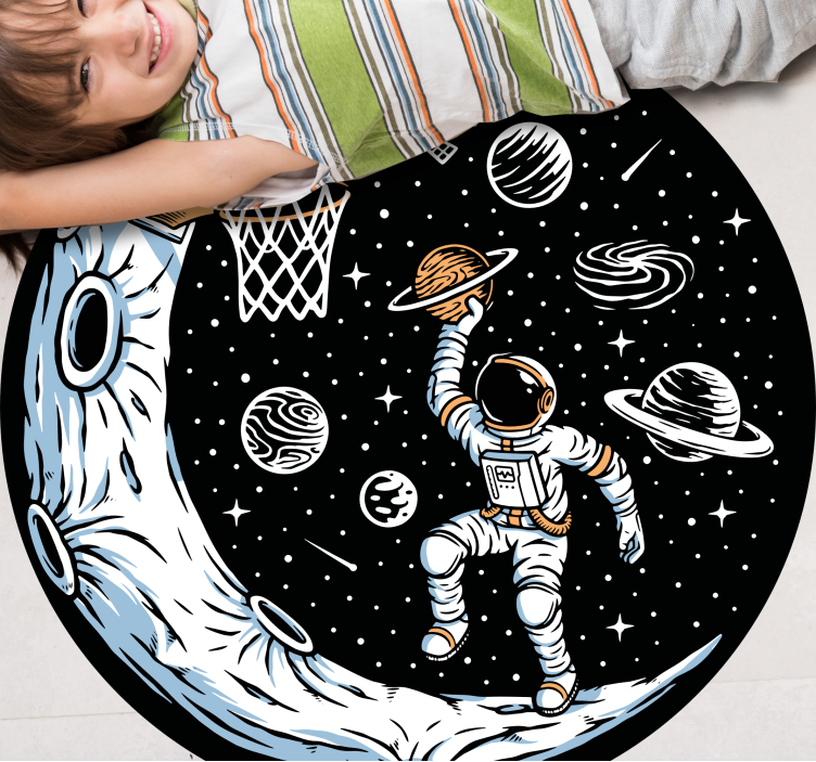 Alfombra vinílica dormitorio Astronauta jugando baloncesto - TenVinilo