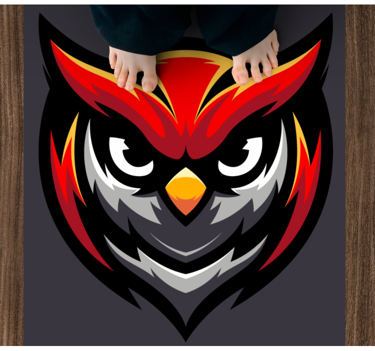 Alfombra vinílica dormitorio Búho mascota de juego rojo - TenVinilo