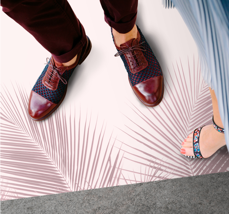 Alfombra vinílica flores Hojas de palmera rosa estilo kawaii - TenVinilo