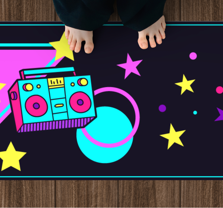 Alfombra vinílica vintage gráfico colorido de boombox - TenVinilo