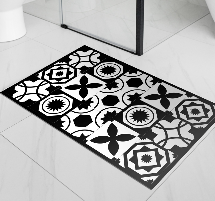 Alfombra vinílica hidráulica Diseño clásico en blanco y negro - TenVinilo
