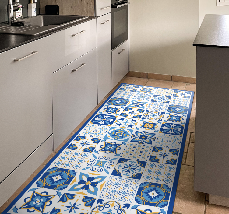 Alfombra vinílica hidráulica Estilo mediterráneo azul - TenVinilo