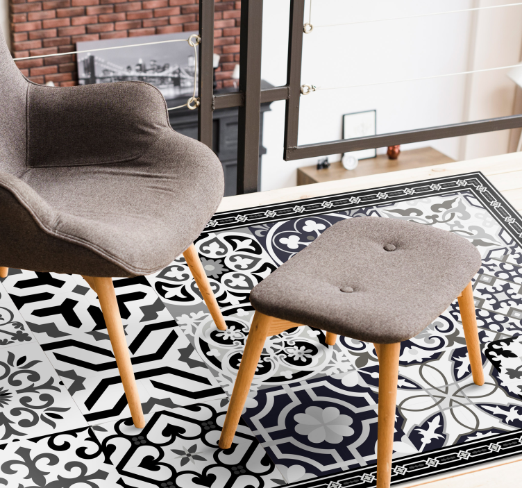 Alfombra vinilo azulejos ornamento floral de tonos oscuros - TenVinilo