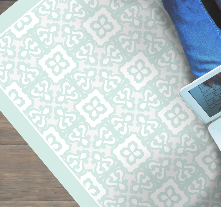 Alfombra vinílica hidráulica Patrón floral vintage aguamarina cla - TenVinilo