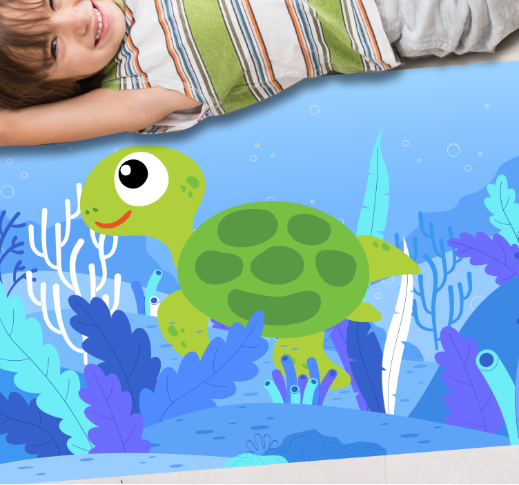 Alfombra vinílica infantil alegre paisaje marino de tortugas - TenVinilo