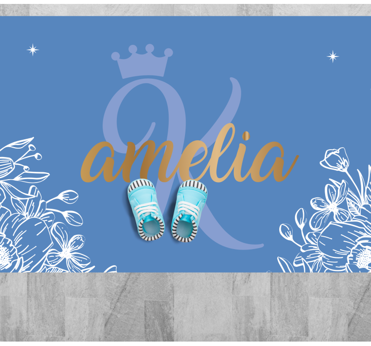 Alfombra vinílica infantil Nombre de la princesa dorada y azul - TenVinilo