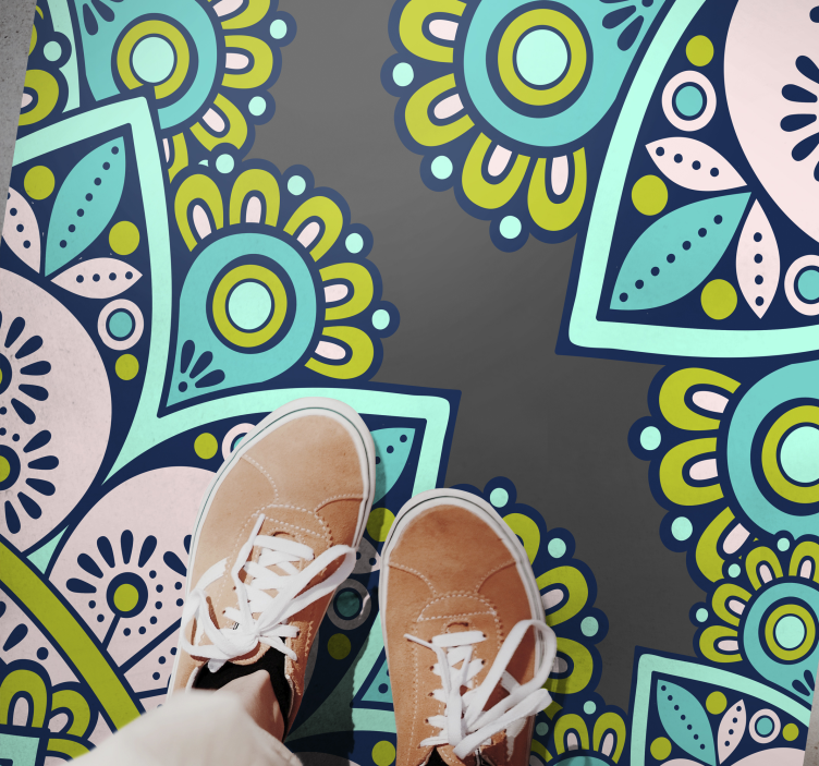 Alfombra vinílica mandalas azules y verdes - TenVinilo