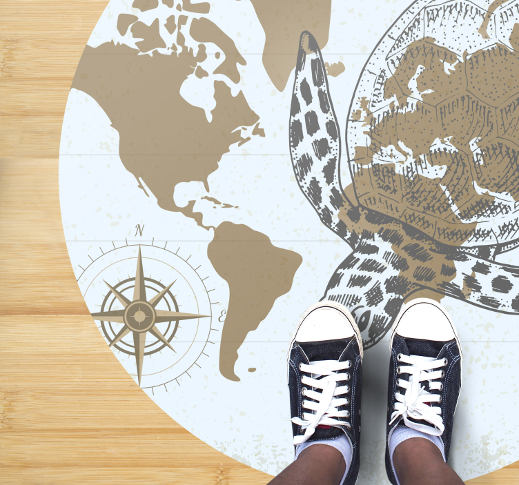 Alfombra vinílica mapamundi con tortuga - TenVinilo