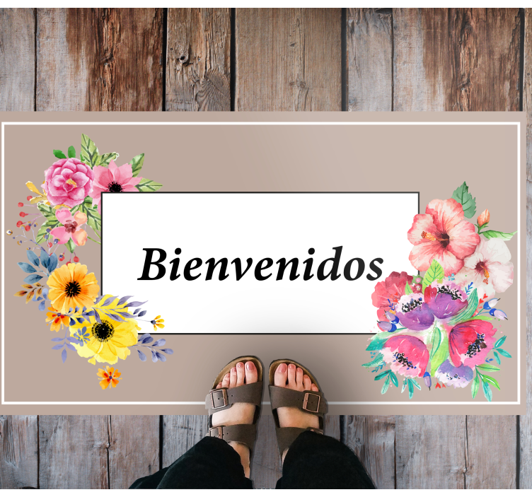 Alfombra vinílica personalizable Flores multicolores bienvenidas - TenVinilo