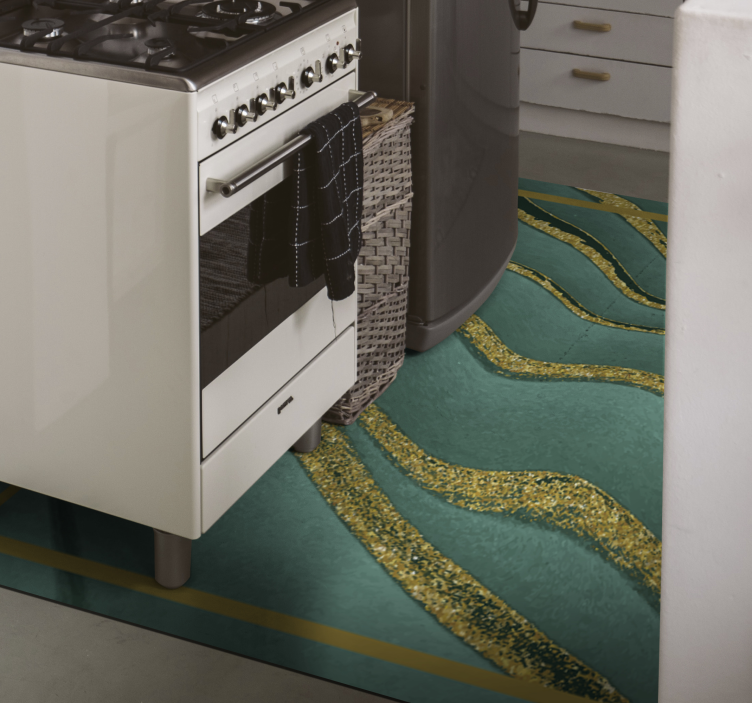 Alfombras vinílicas modernas Efecto mármol verde y dorado - TenVinilo