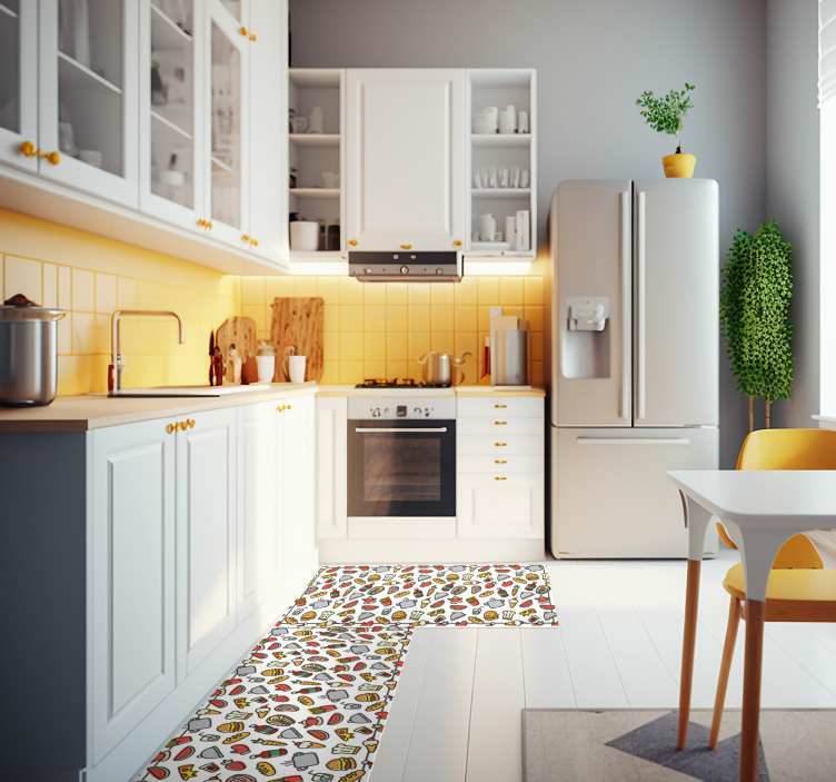 Alfombra vinilo cocina moderna patrón iconos de comida - TenVinilo