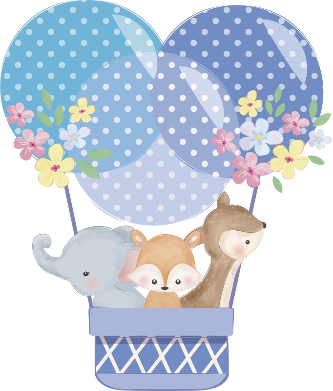 Alfombra vinílica animales globo aerostático acuarela - TenVinilo