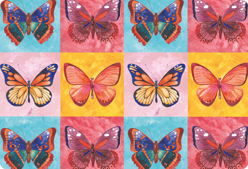 Alfombra vinílica animales mariposas multicolores - TenVinilo