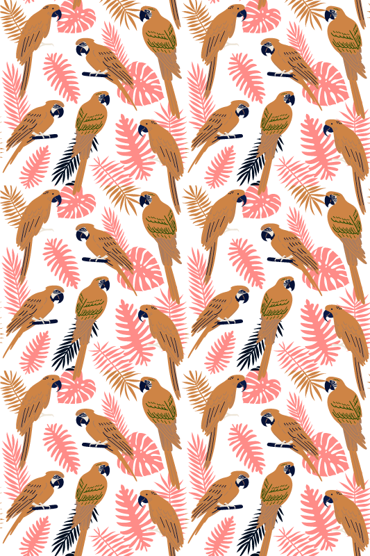 Alfombra vinílica animales loros naranjas y flores rosas - TenVinilo