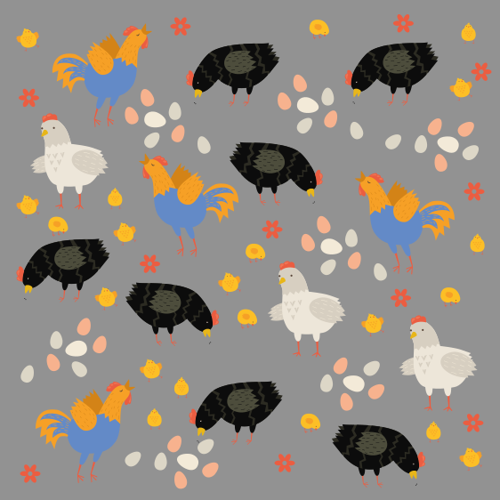 Alfombra vinílica animales patrón gallinas en el corral - TenVinilo