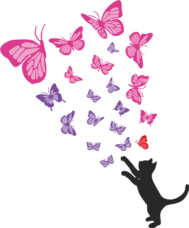 Alfombra vinílica animales gato juguetón y mariposas - TenVinilo