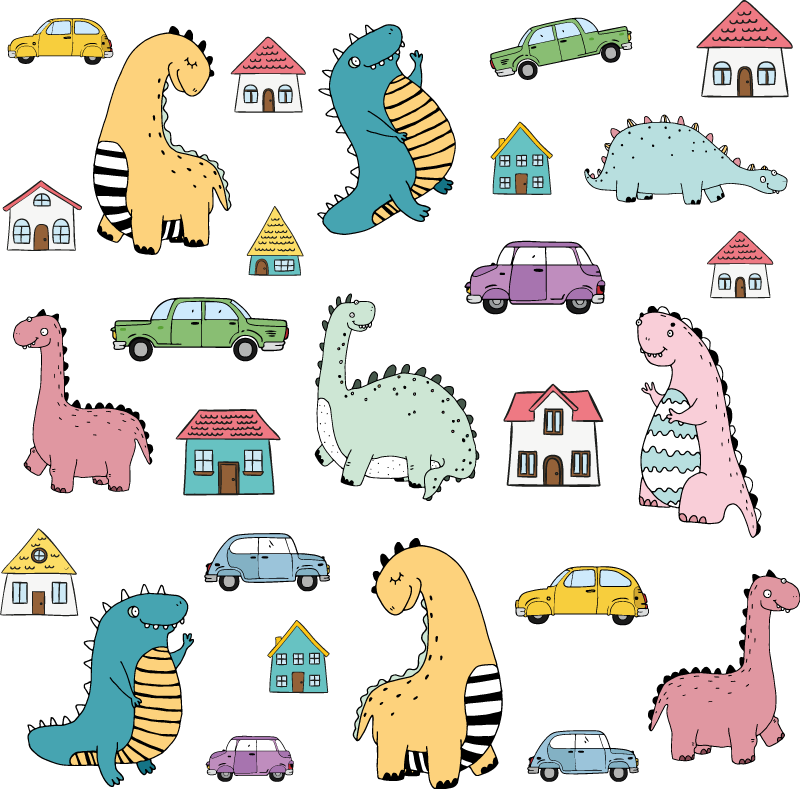 Alfombra vinílica animales figuras de dinosaurios coloridos - TenVinilo
