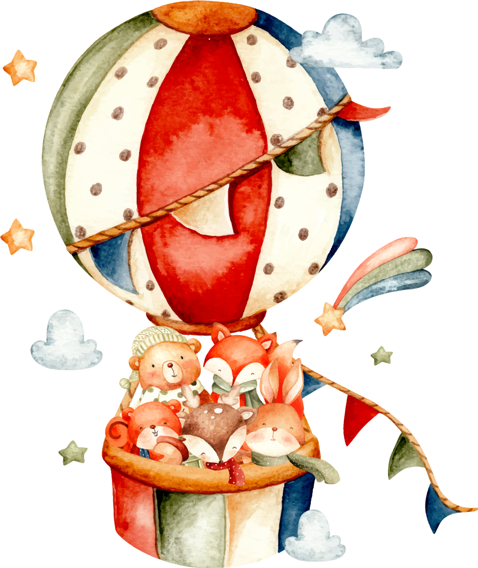 Alfombra vinílica animales colgando de globos de colores - TenVinilo