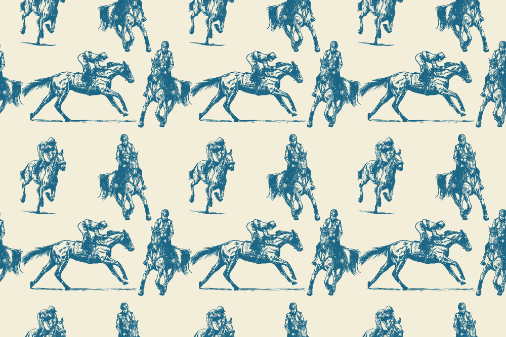 Alfombra vinílica animales patrón de caballos azul y beige - TenVinilo