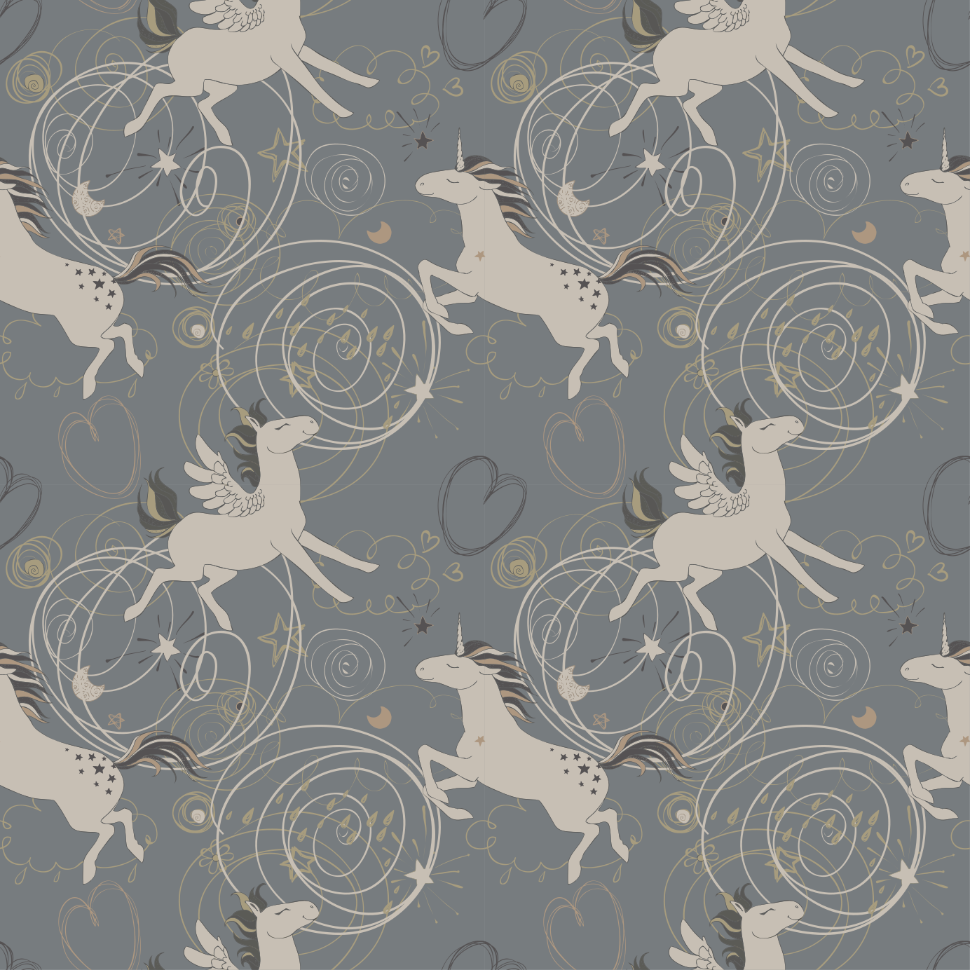 Alfombra vinílica animales unicornios sobre fondo oscuro - TenVinilo