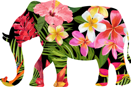 Alfombra vinílica animales silueta de elefante floral - TenVinilo