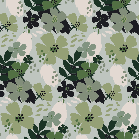 Alfombra vinílica flores patrón floral hojas verdes - TenVinilo