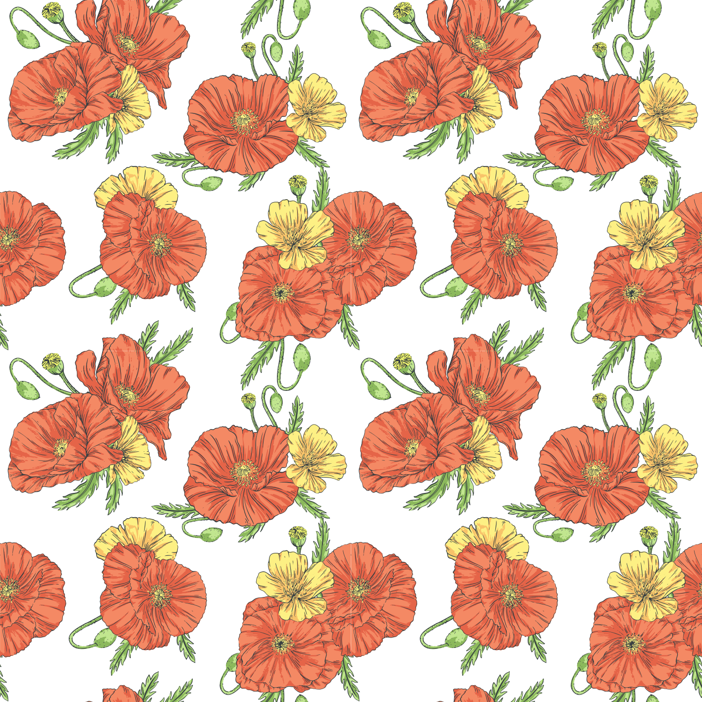 Alfombra vinílica flores amapolas sobre fondo blanco - TenVinilo