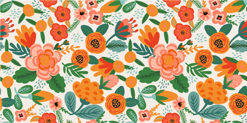Alfombra vinílica flores estilo folk rojo y naranja - TenVinilo