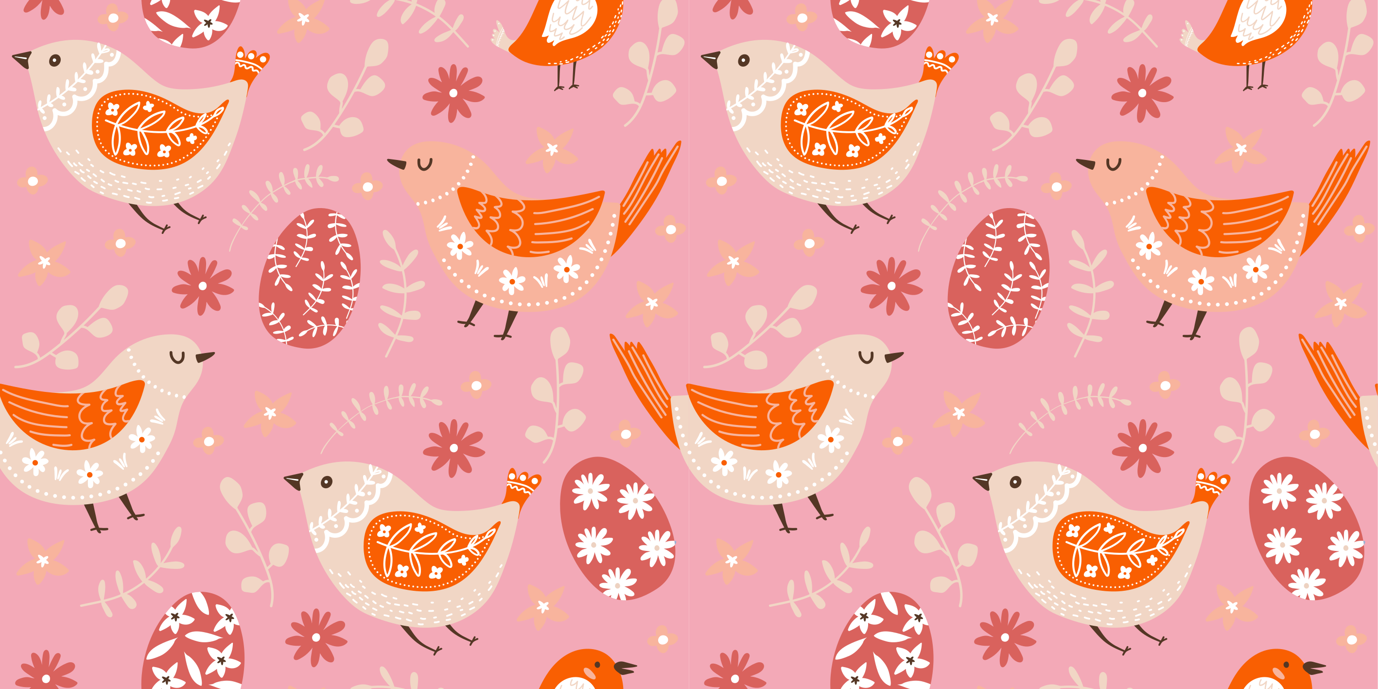 Alfombra vinílica flores diseño folk rosa con aves - TenVinilo