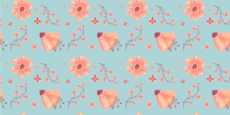 Alfombra vinílica flores naranjas sobre fondo azul - TenVinilo