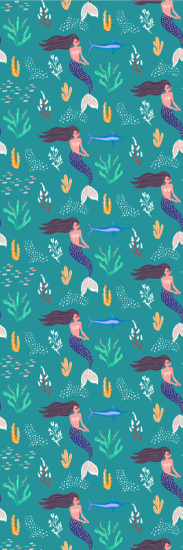 Alfombra vinílica dormitorio sirenas y peces espada - TenVinilo