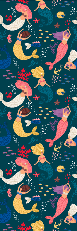 Alfombra vinílica dormitorio patrón de sirenas azul oscuro - TenVinilo