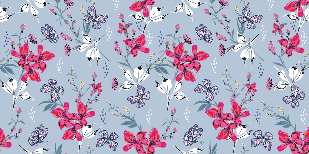 Alfombra vinílica naturaleza patrón de mariposas florales - TenVinilo