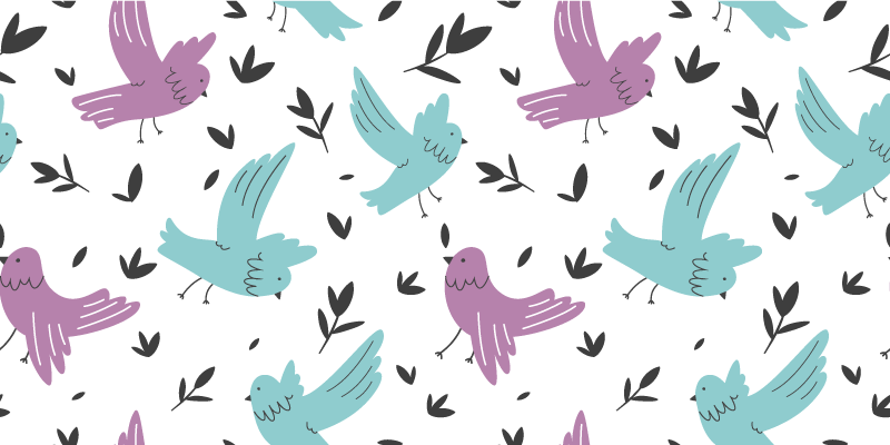 Alfombra vinílica flores ilustración de aves y plantas - TenVinilo