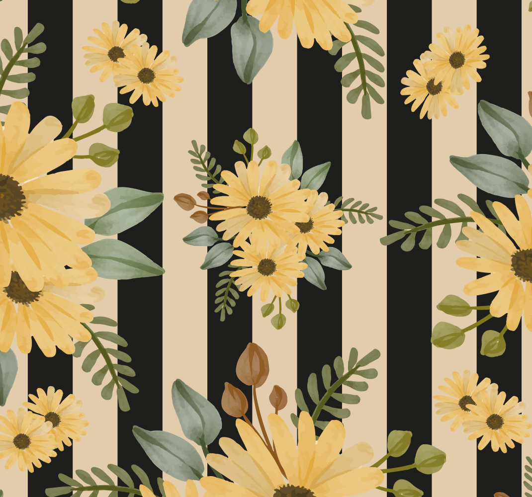 Alfombra vinílica dormitorio girasoles otoñales rayas - TenVinilo