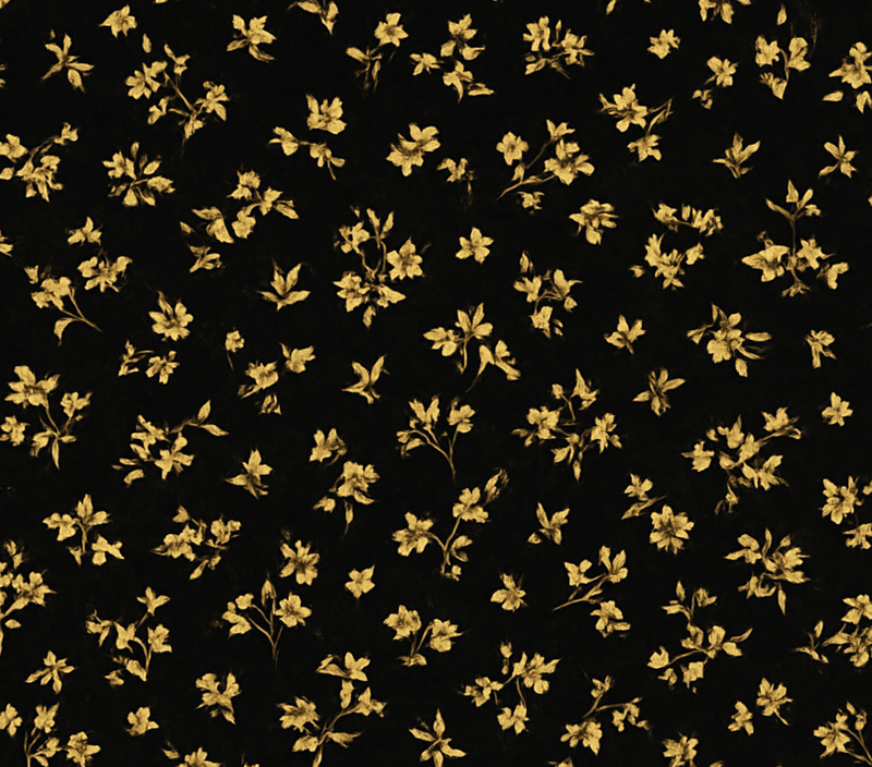 Alfombra vinílica dormitorio fondo oscuro con flores doradas - TenVinilo