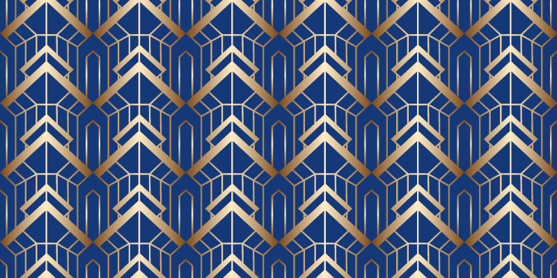 Alfombra vinílica geométrica arte moderno azul y dorado - TenVinilo
