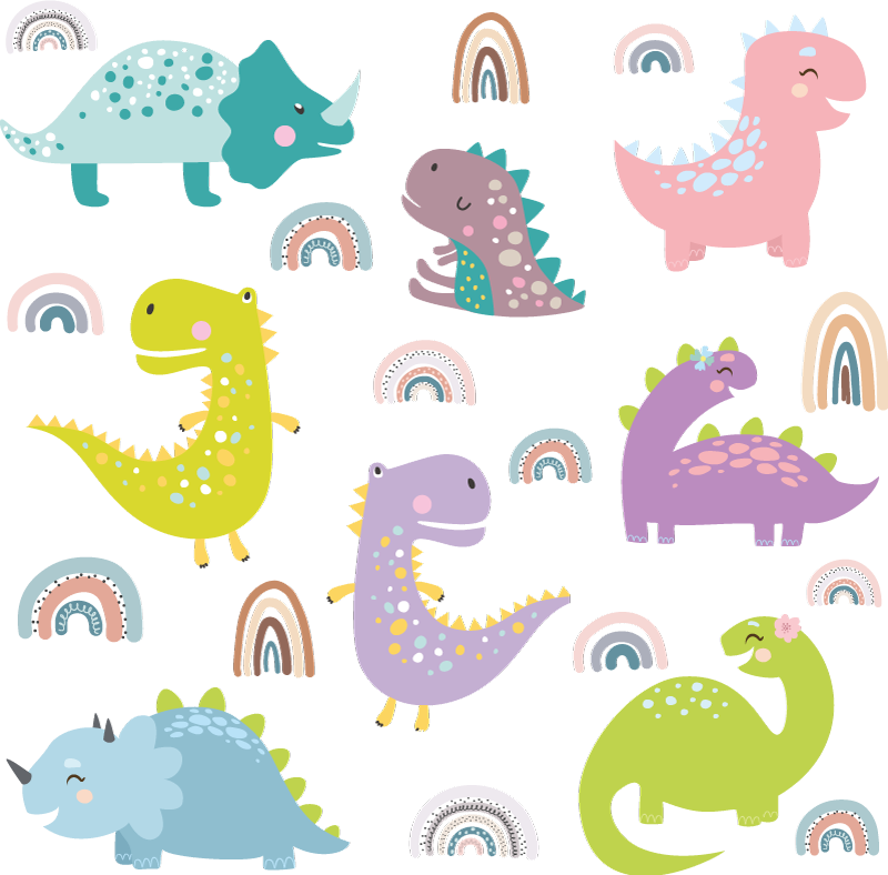 Alfombra vinílica dormitorio dinosaurios nórdicos arcoíris - TenVinilo