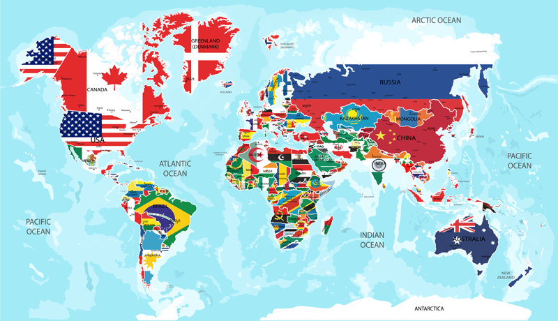 Alfombra vinílica mapamundi banderas del mundo - TenVinilo