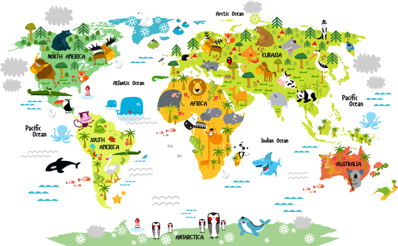Alfombra vinílica mapamundi diseño de fauna inglesa - TenVinilo