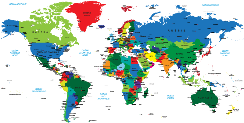Alfombra vinílica mapamundi carte du monde en couleur - TenVinilo